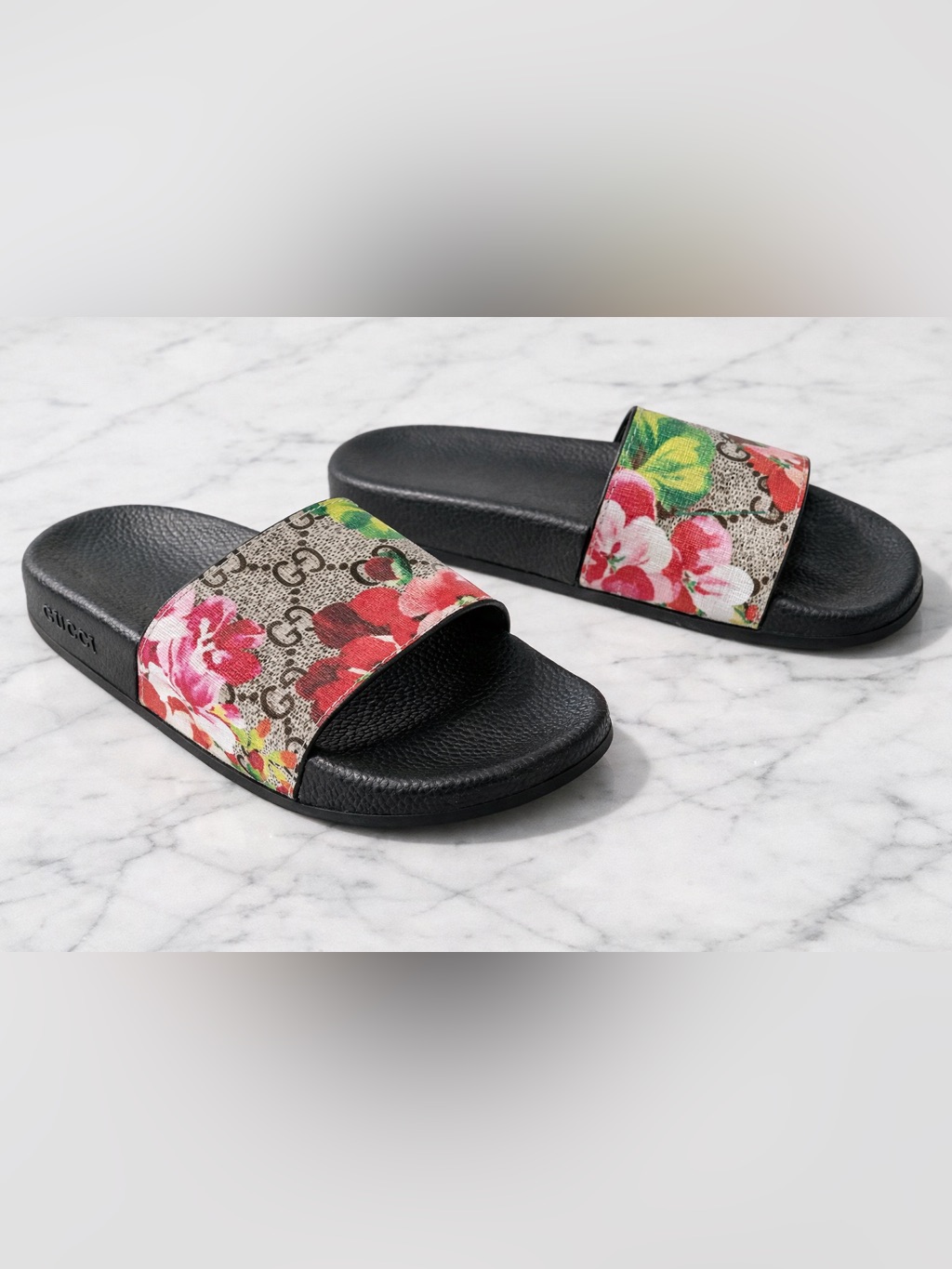 Gucci Gg Blooms Supreme Floral Slide Sandal Size 37 Womens Designer Shoes